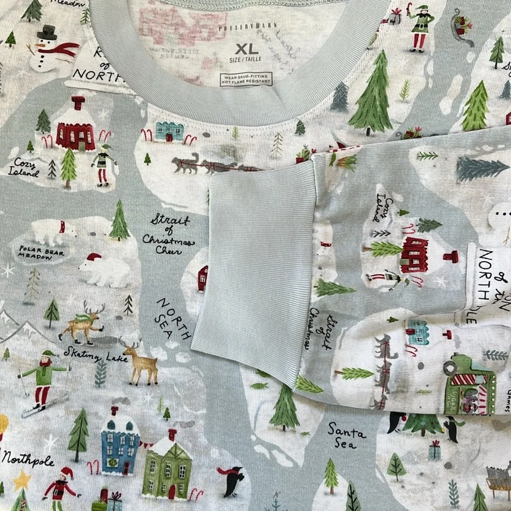 Pottery Barn North Pole Organic Cotton Adult Pajamas Blue XL